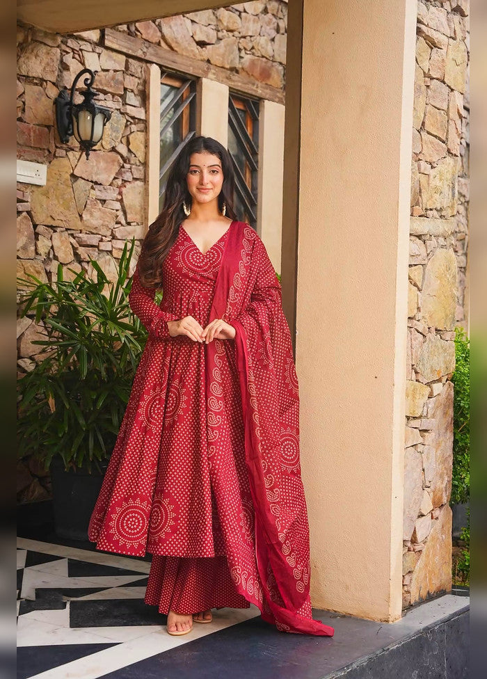 3 Pc Maroon Cotton Suit Set