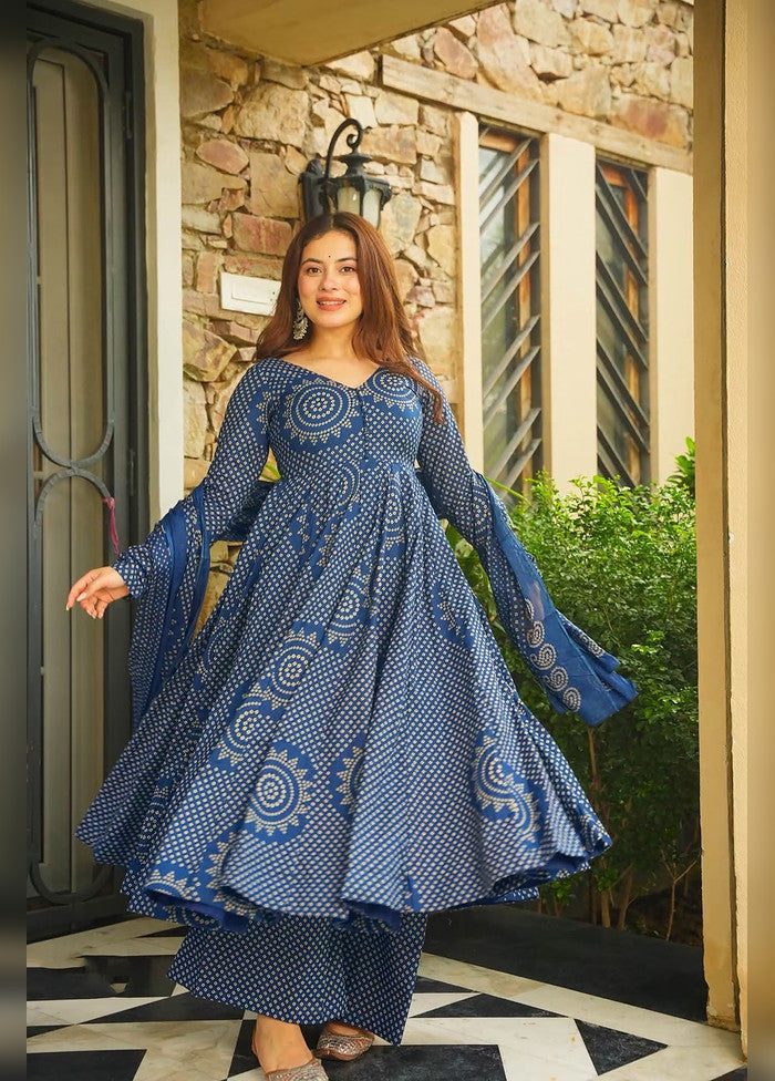 3 Pc Blue Cotton Suit Set