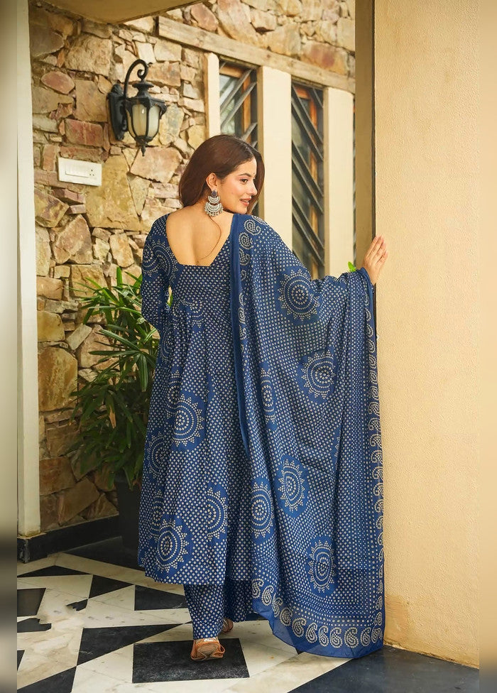3 Pc Blue Cotton Suit Set