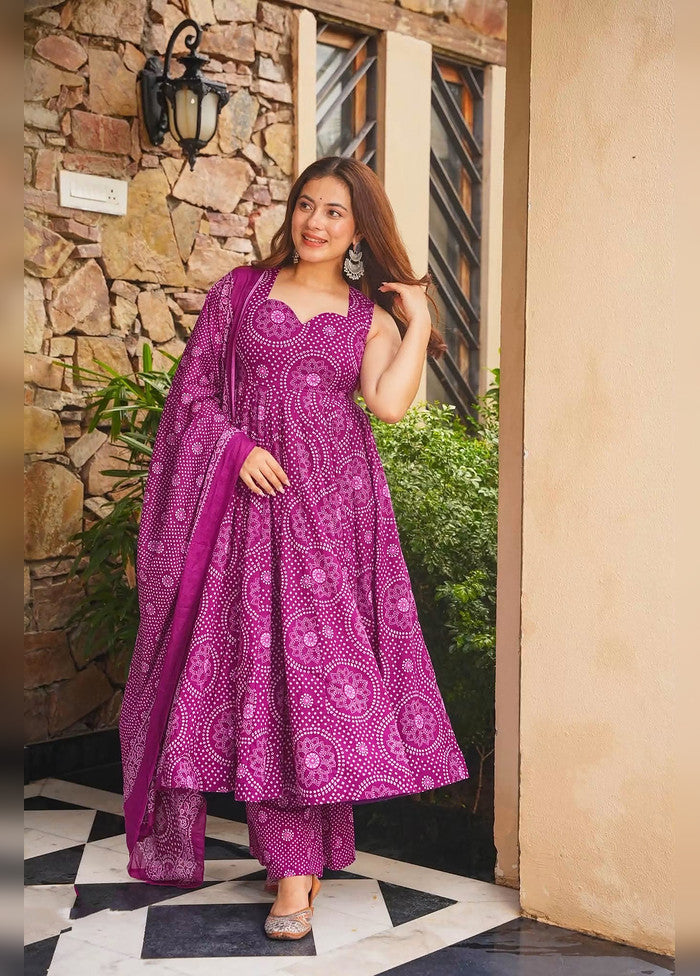 3 Pc Purple Cotton Suit Set