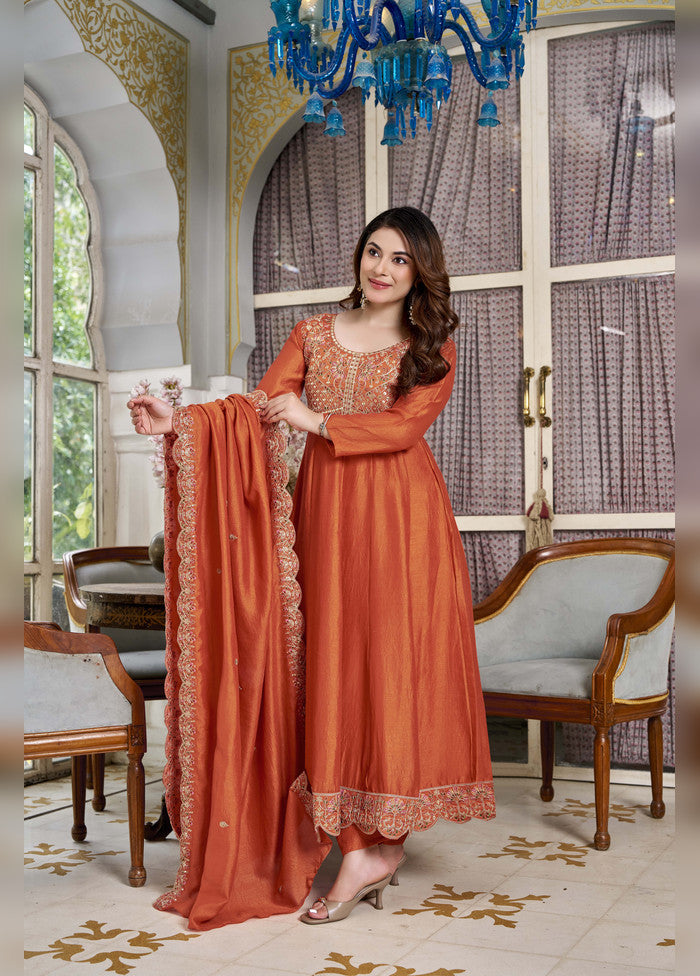 3 Pc Rust Silk Suit Set