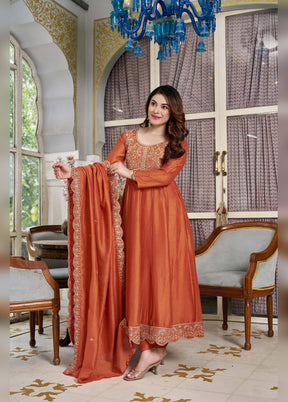 3 Pc Rust Silk Suit Set