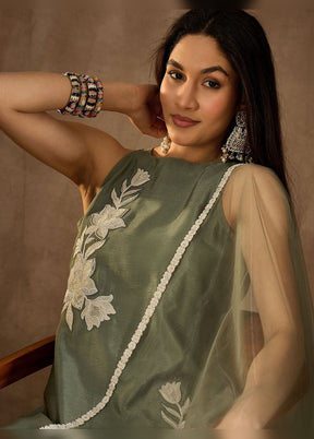 3 Pc Pista Green Silk Suit Set