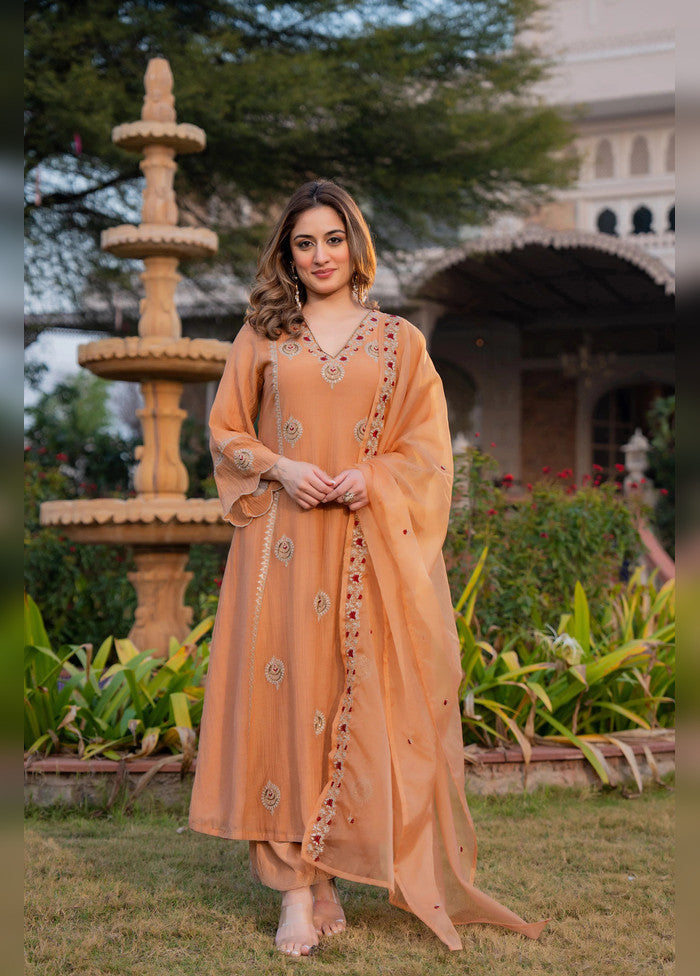 3 Pc Peach Silk Suit Set