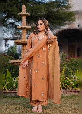 3 Pc Peach Silk Suit Set