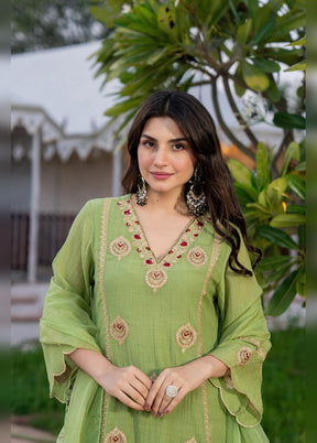 3 Pc Pista Green Silk Suit Set