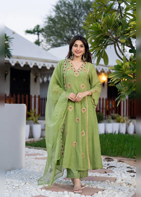 3 Pc Pista Green Silk Suit Set