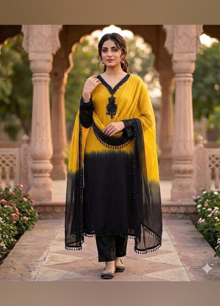 3 Pc Yellow Silk Suit Set