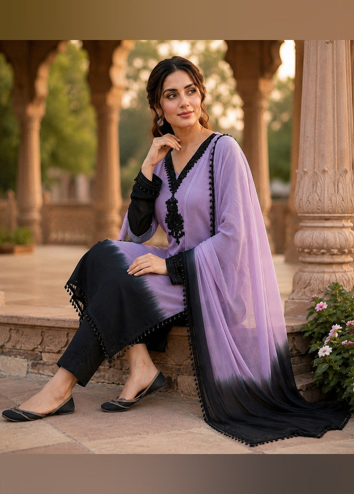 3 Pc Lavender Silk Suit Set