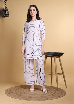 2 Pc White Linen Kurti Set