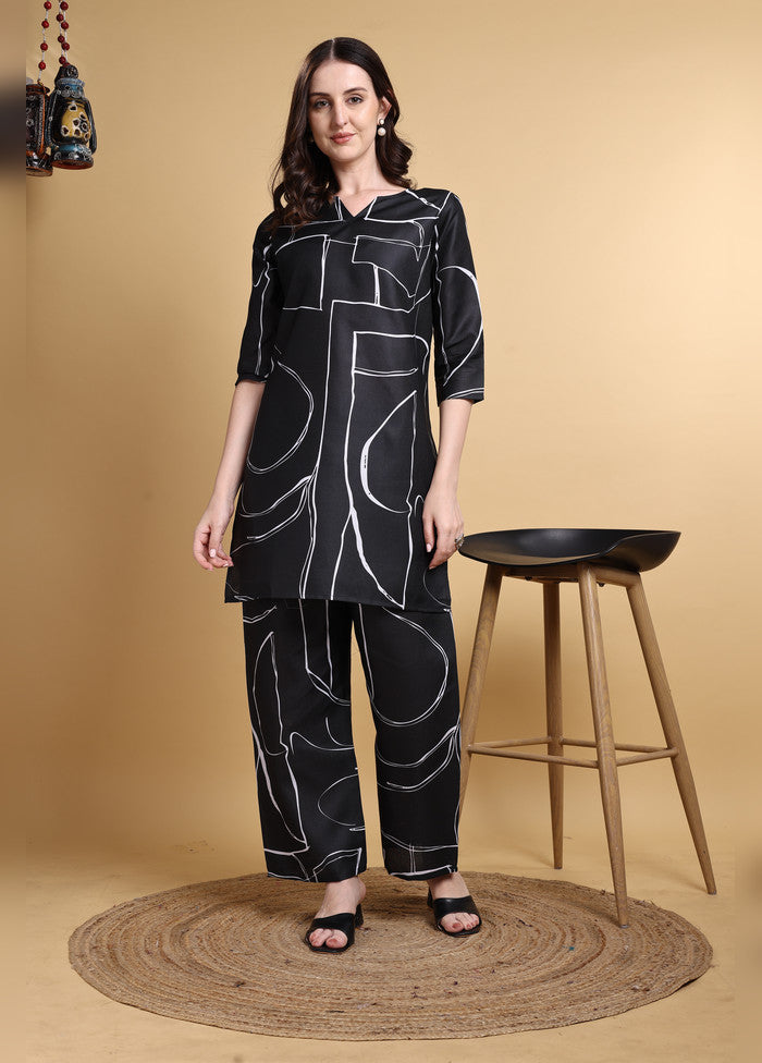 2 Pc Black Linen Kurti Set