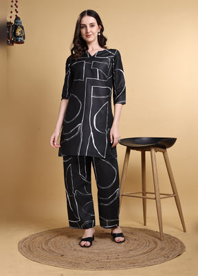 2 Pc Black Linen Kurti Set