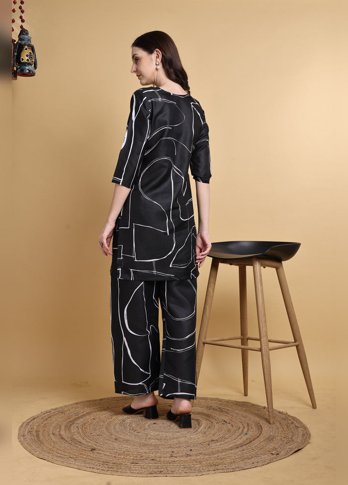 2 Pc Black Linen Kurti Set