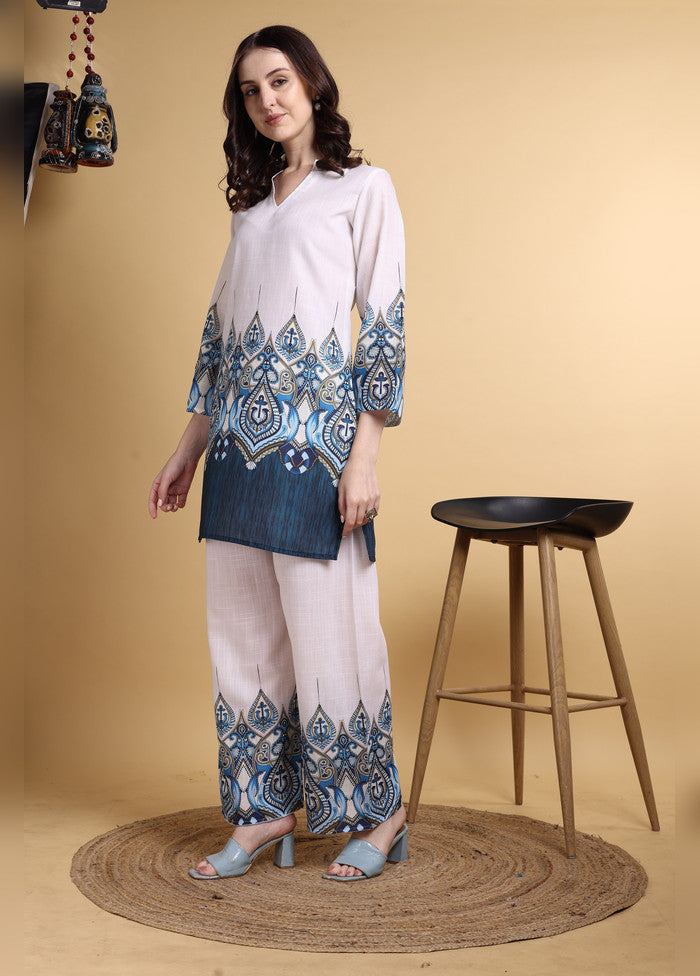 2 Pc White Linen Kurti Set