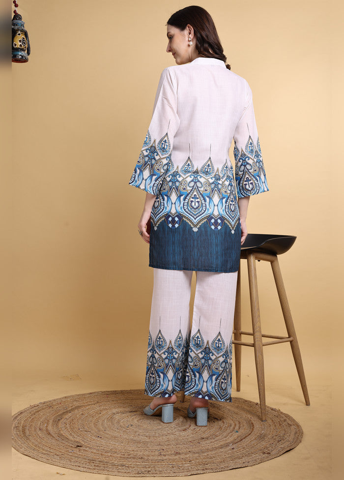 2 Pc White Linen Kurti Set