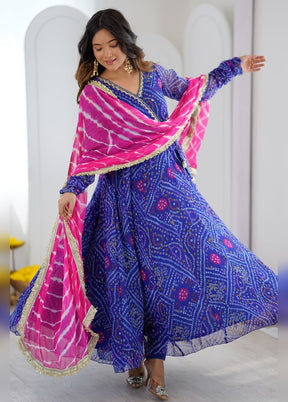 3 Pc Royal Blue Georgette Anarkali Kurti Set