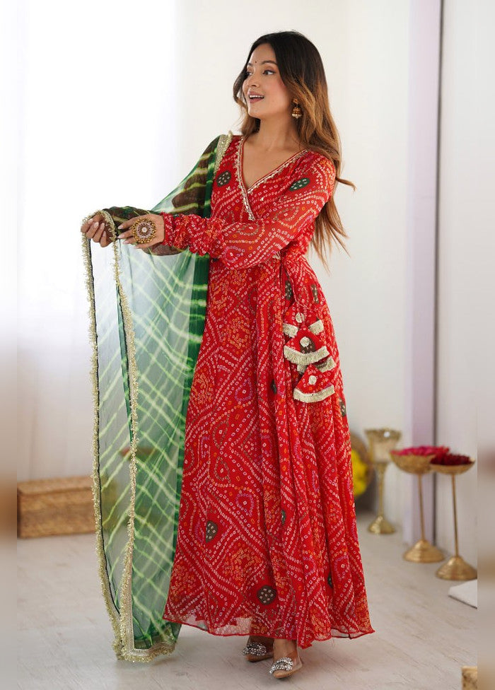 3 Pc Red Georgette Anarkali Kurti Set