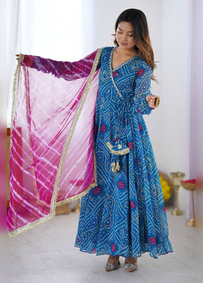 3 Pc Sky Blue Georgette Anarkali Kurti Set