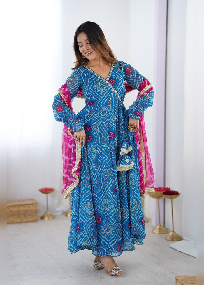 3 Pc Sky Blue Georgette Anarkali Kurti Set