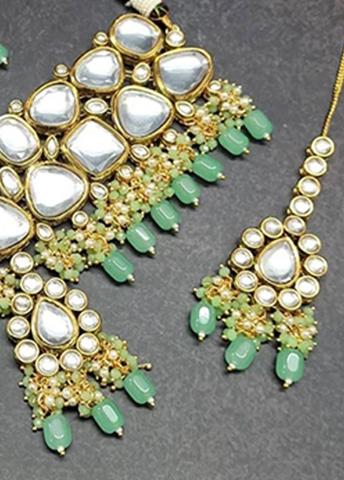 Green Kundan Polki Jewellery Set With Mangtika - Indian Silk House Agencies