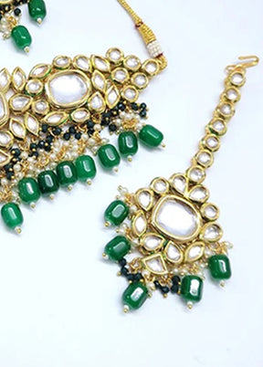 Green Kundan Polki Choker Set With Mangtika - Indian Silk House Agencies