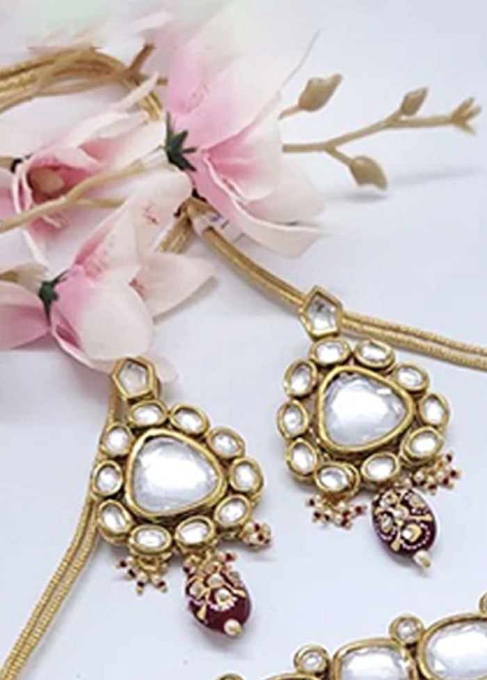 Red Kundan Polki Choker Set With Mangtika - Indian Silk House Agencies