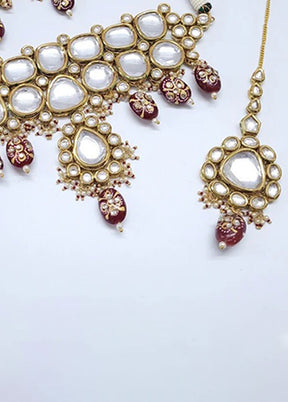 Red Kundan Polki Choker Set With Mangtika - Indian Silk House Agencies