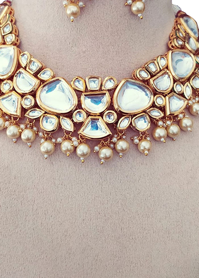 White Kundan Polki Choker Set With Earrings - Indian Silk House Agencies