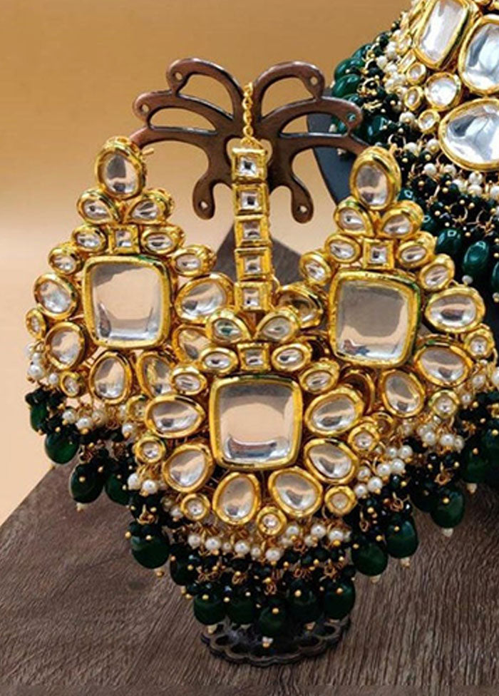 Green Kundan Polki Jewellery Set With Mangtika - Indian Silk House Agencies