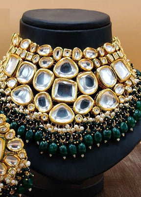 Green Kundan Polki Jewellery Set With Mangtika - Indian Silk House Agencies