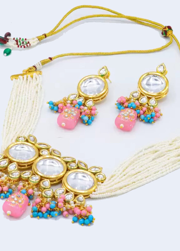 Pink Beaded Polki Kundan Choker Set - Indian Silk House Agencies