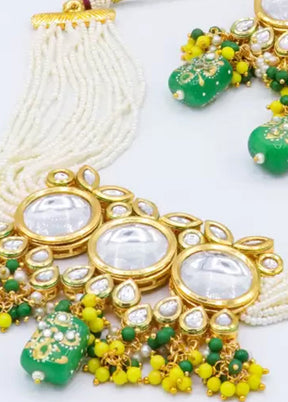 Green Beaded Polki Kundan Choker Set - Indian Silk House Agencies