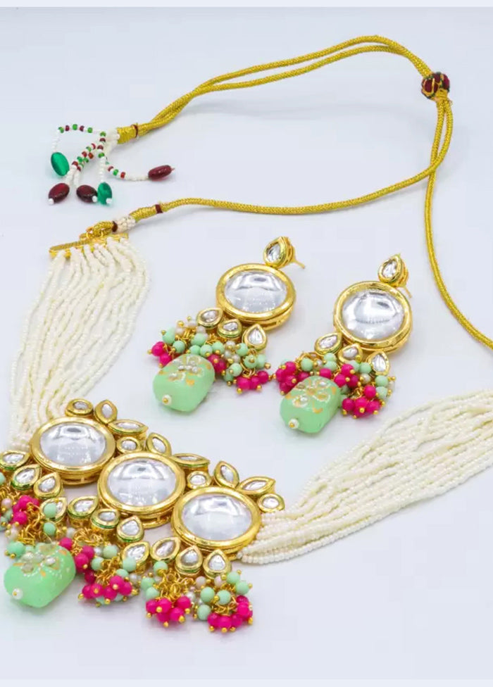 Green Beaded Polki Kundan Choker Set - Indian Silk House Agencies