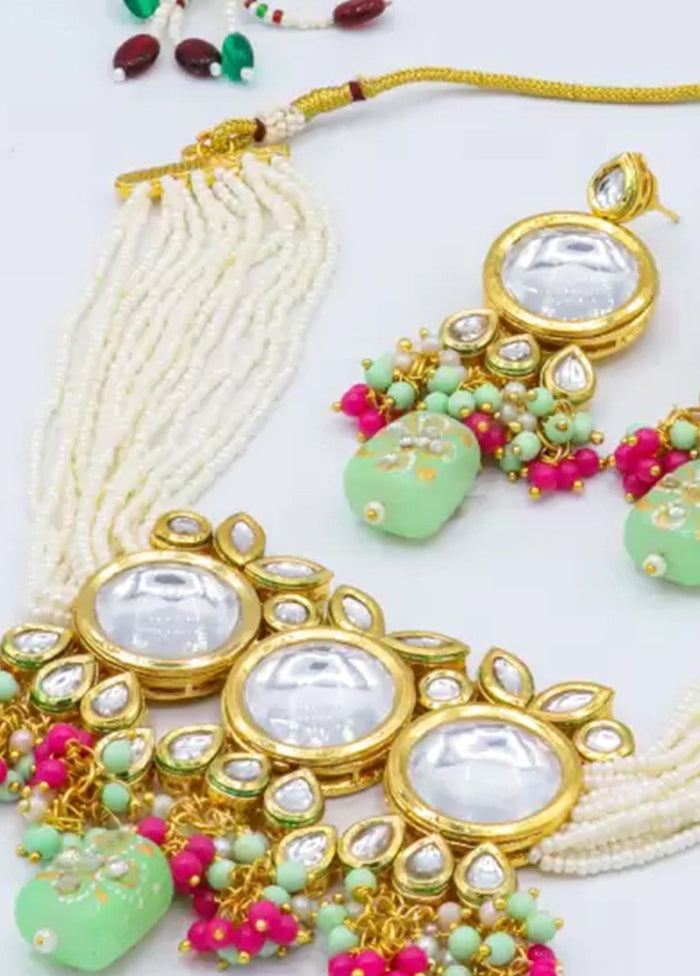 Green Beaded Polki Kundan Choker Set - Indian Silk House Agencies