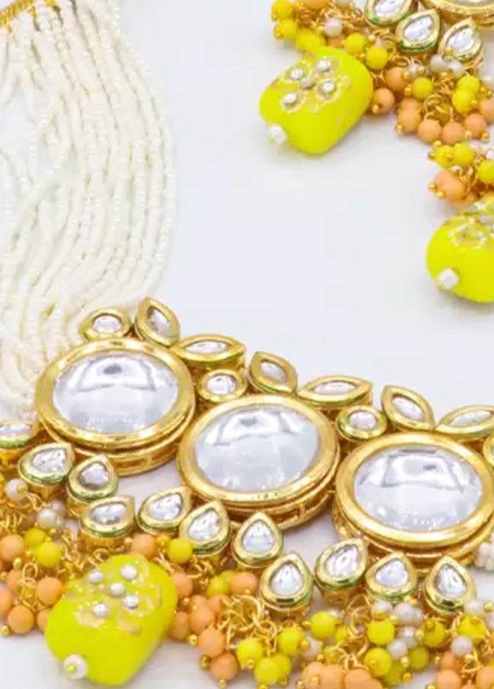 Yellow Beaded Polki Kundan Choker Set - Indian Silk House Agencies