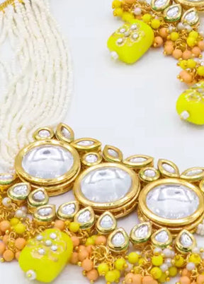 Yellow Beaded Polki Kundan Choker Set - Indian Silk House Agencies