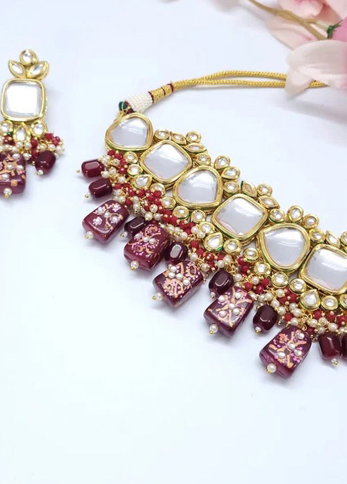 Wine Polki Kundan Choker Set - Indian Silk House Agencies