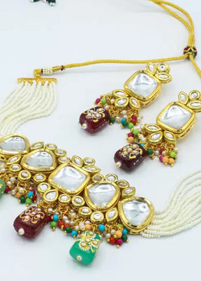 Maroon Beaded Polki Kundan Choker Set - Indian Silk House Agencies