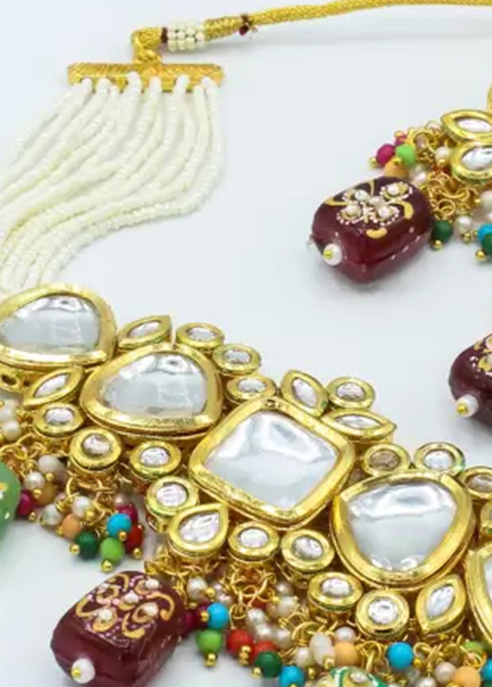 Maroon Beaded Polki Kundan Choker Set - Indian Silk House Agencies