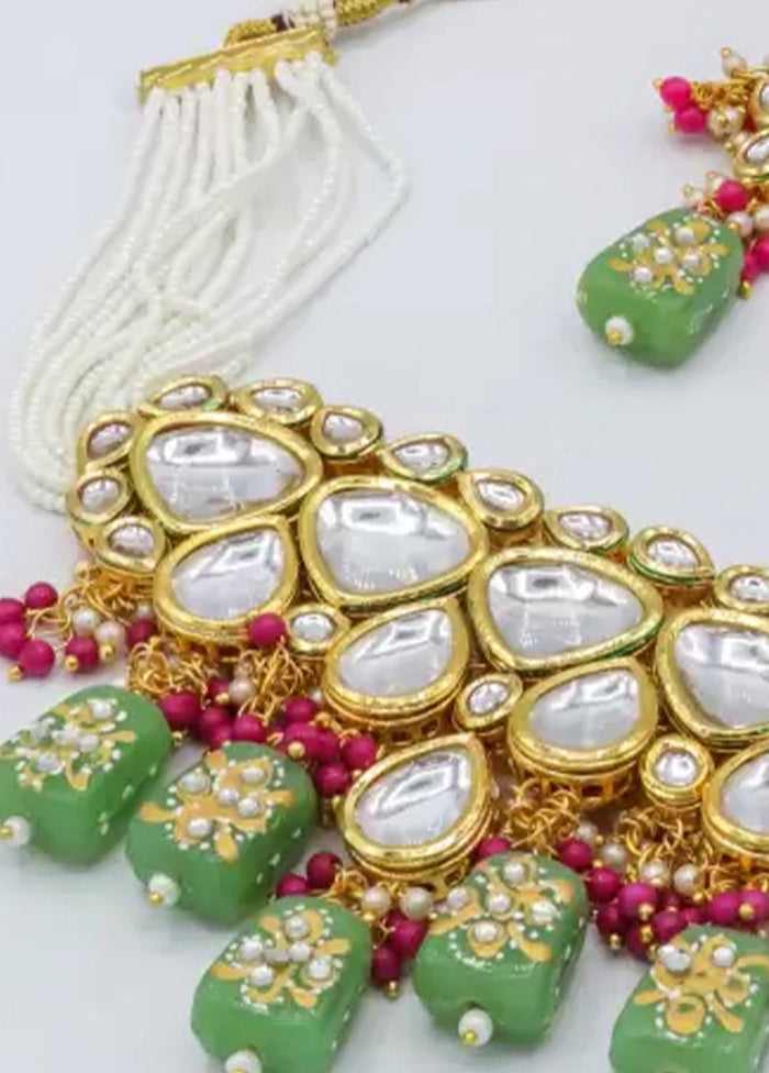 Mint Green Beaded Kundan Choker Set - Indian Silk House Agencies