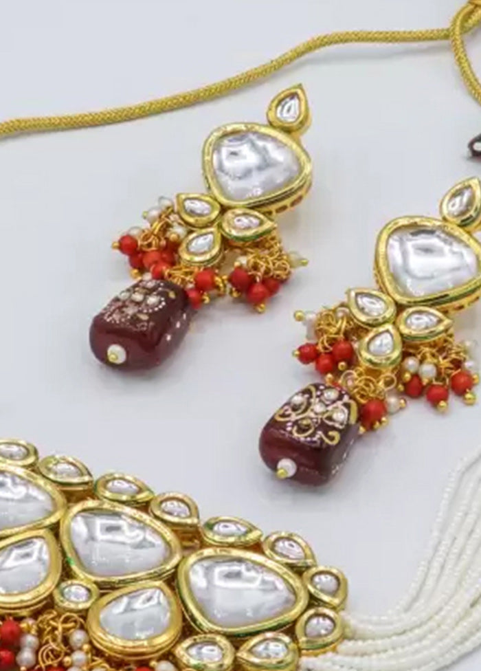 Wine Beaded Kundan Choker Set - Indian Silk House Agencies