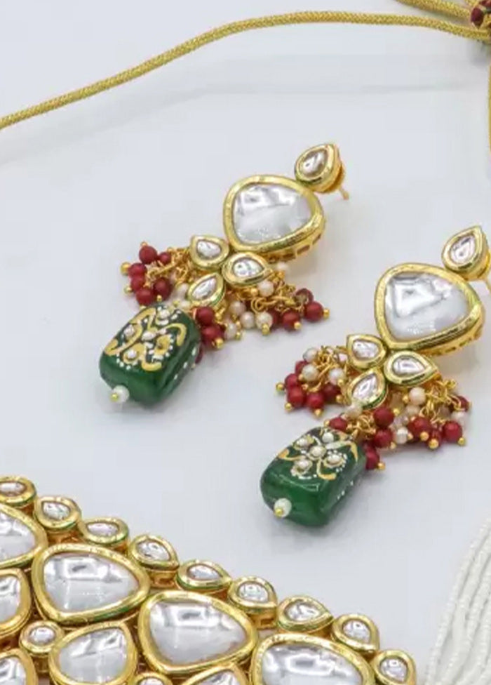 Bottle Green Beaded Kundan Choker Set - Indian Silk House Agencies