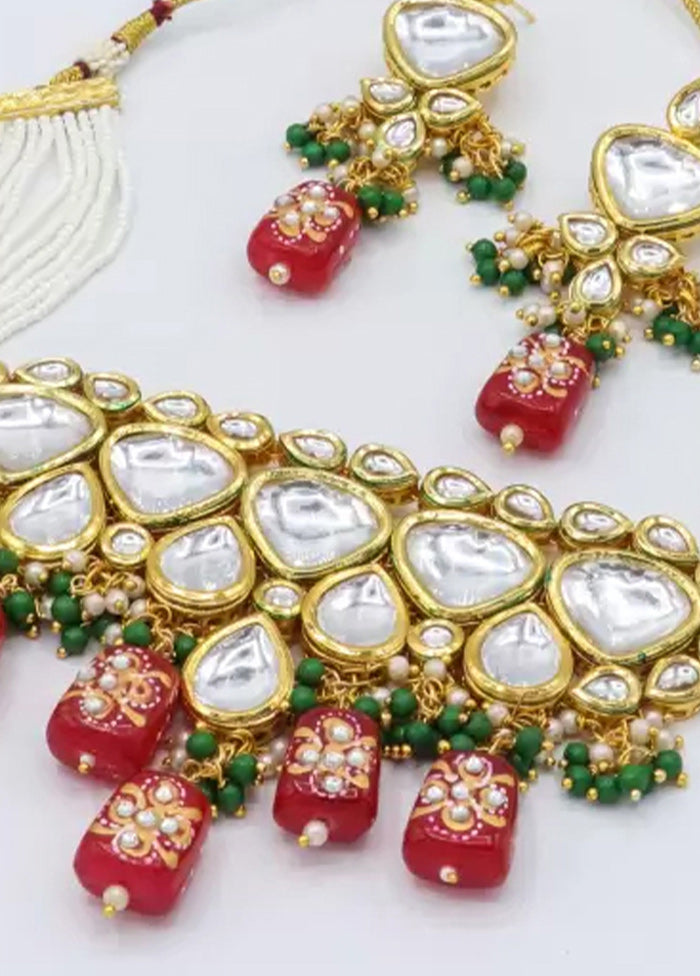 Red Beaded Kundan Choker Set - Indian Silk House Agencies