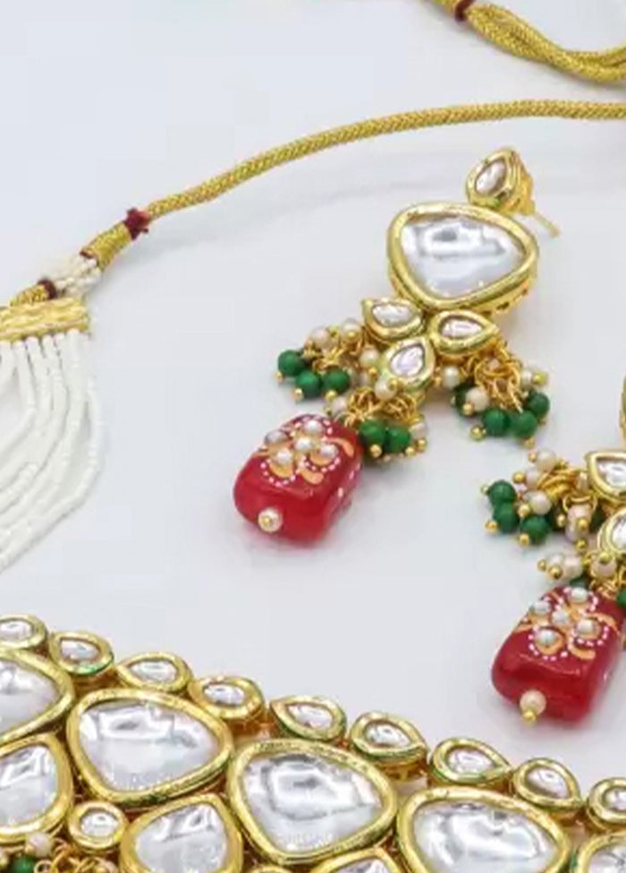 Red Beaded Kundan Choker Set - Indian Silk House Agencies
