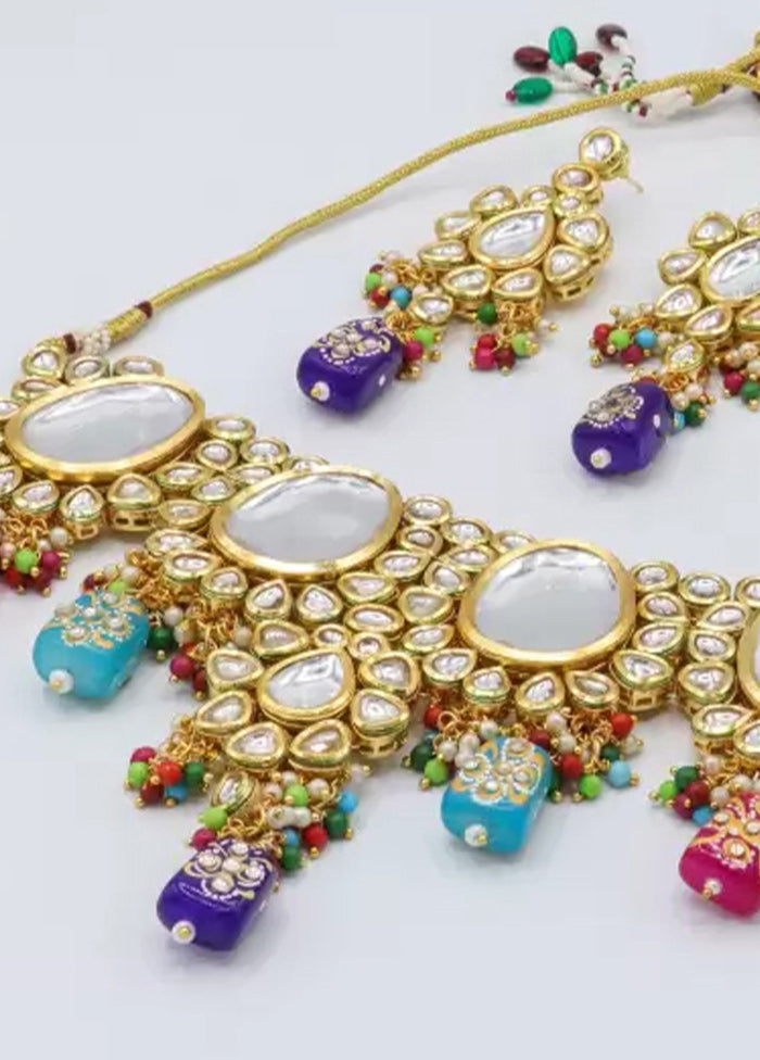 Multicolor Beaded Kundan Choker Set With Mangtika - Indian Silk House Agencies