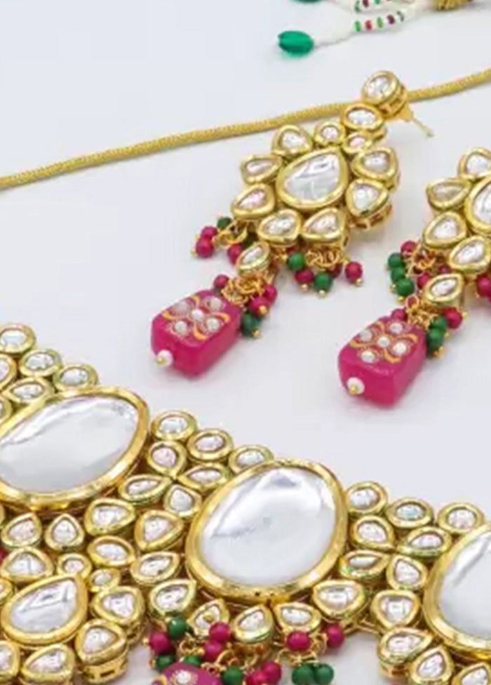 Rani Pink Beaded Kundan Choker Set With Mangtika - Indian Silk House Agencies