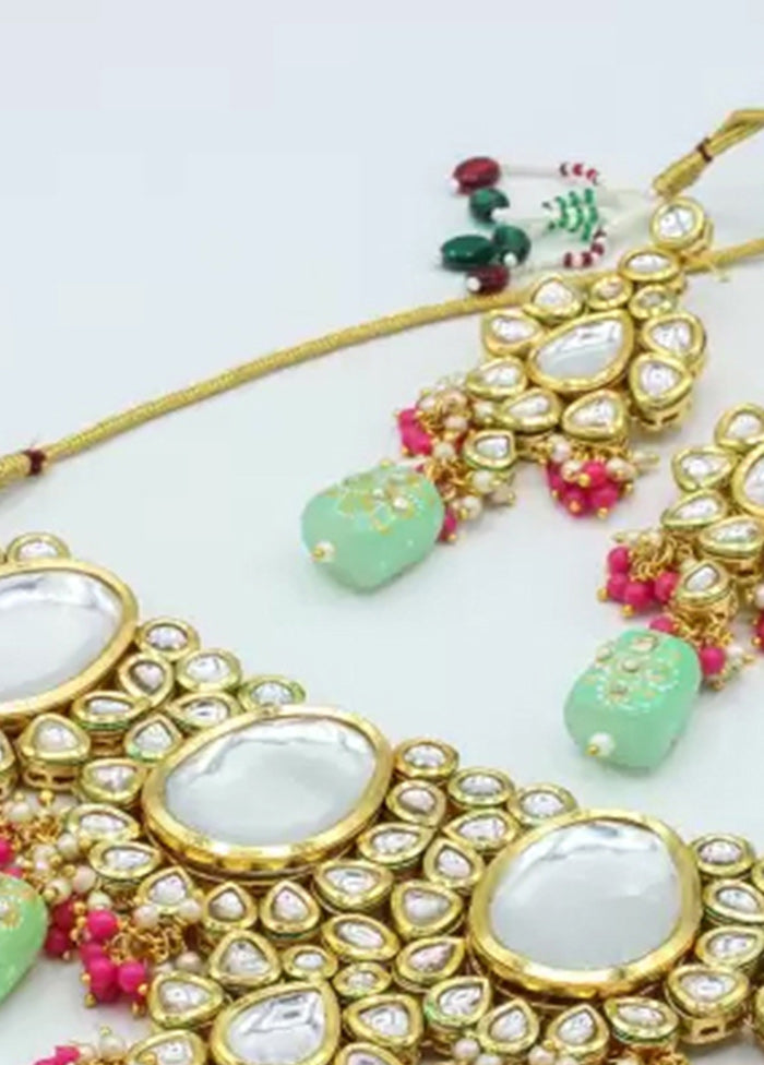 Mint Green Beaded Kundan Choker Set With Mangtika - Indian Silk House Agencies