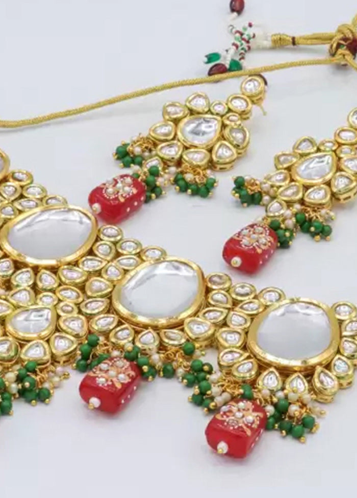 Magenta Pink Beaded Kundan Choker Set With Mangtika - Indian Silk House Agencies