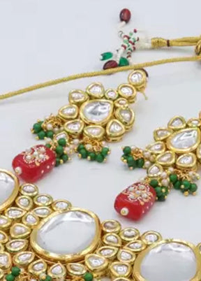 Magenta Pink Beaded Kundan Choker Set With Mangtika - Indian Silk House Agencies