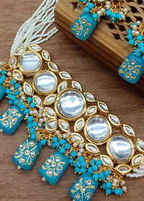 Blue Beaded Kundan Choker Set - Indian Silk House Agencies